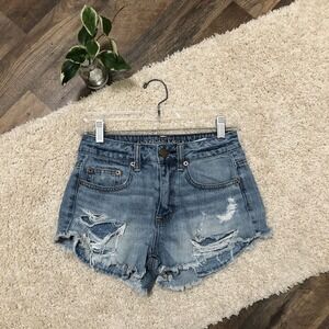 American Eagle Size 0 Distressed High Rise Festival Denim Shorts